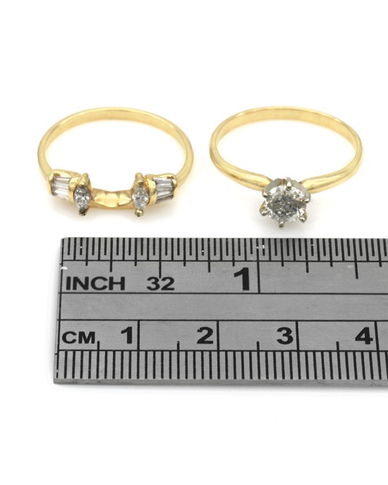 Round Diamond Solitaire Marquise and Baguette Guard Wedding Set